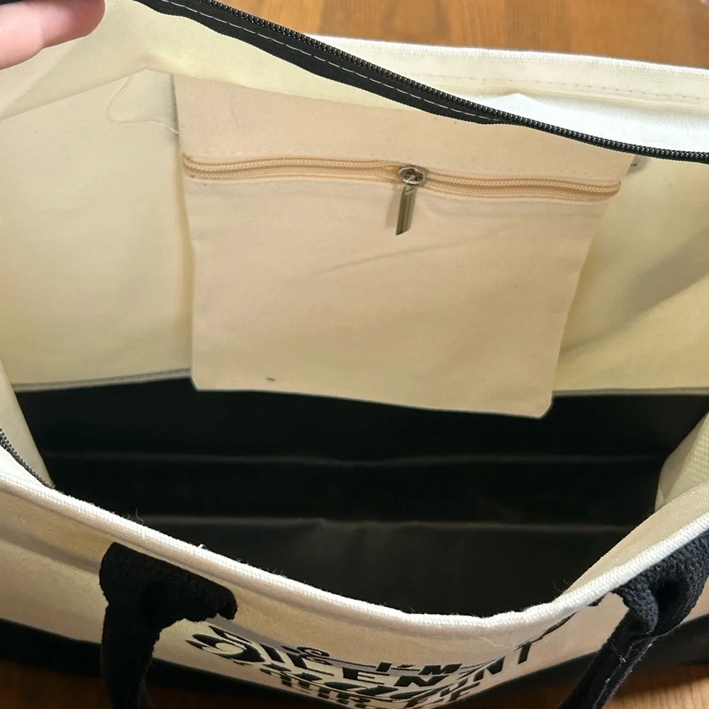 Black and White Canvas Tote Bag with removable shoulder strap - Picture 2 of 6